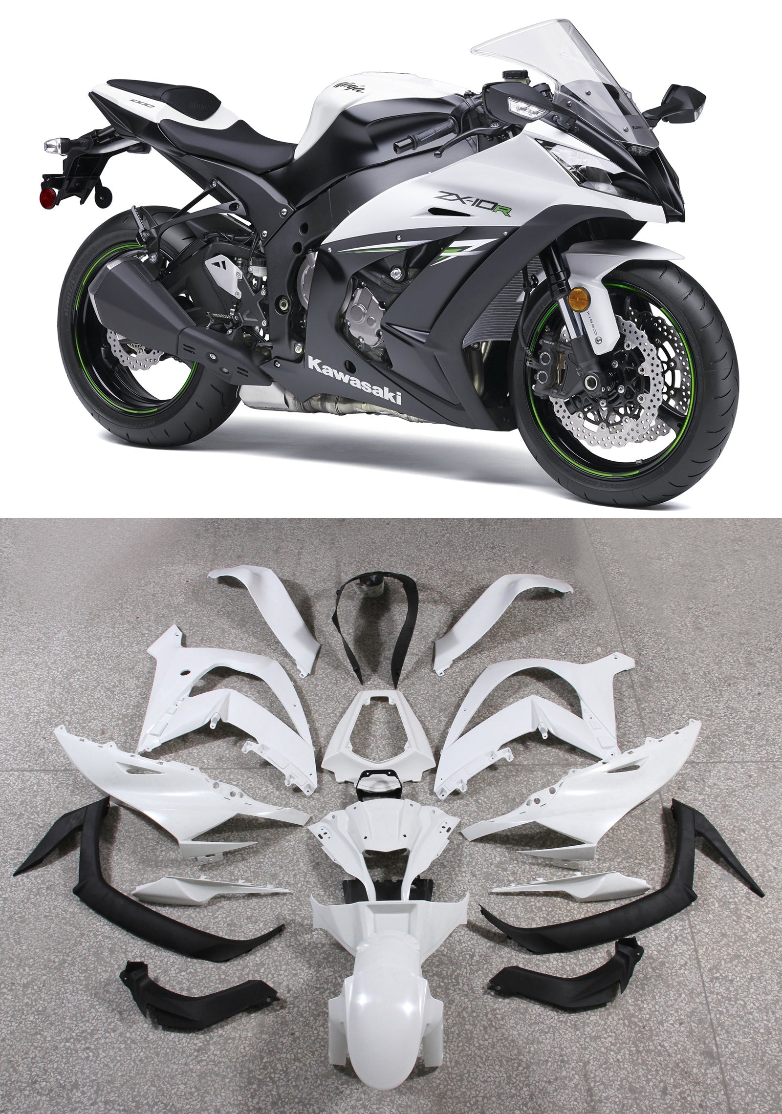 Fairings 2011-2015 Plastics Kawasaki ZX10R Ninja White Black ZX10R Generic