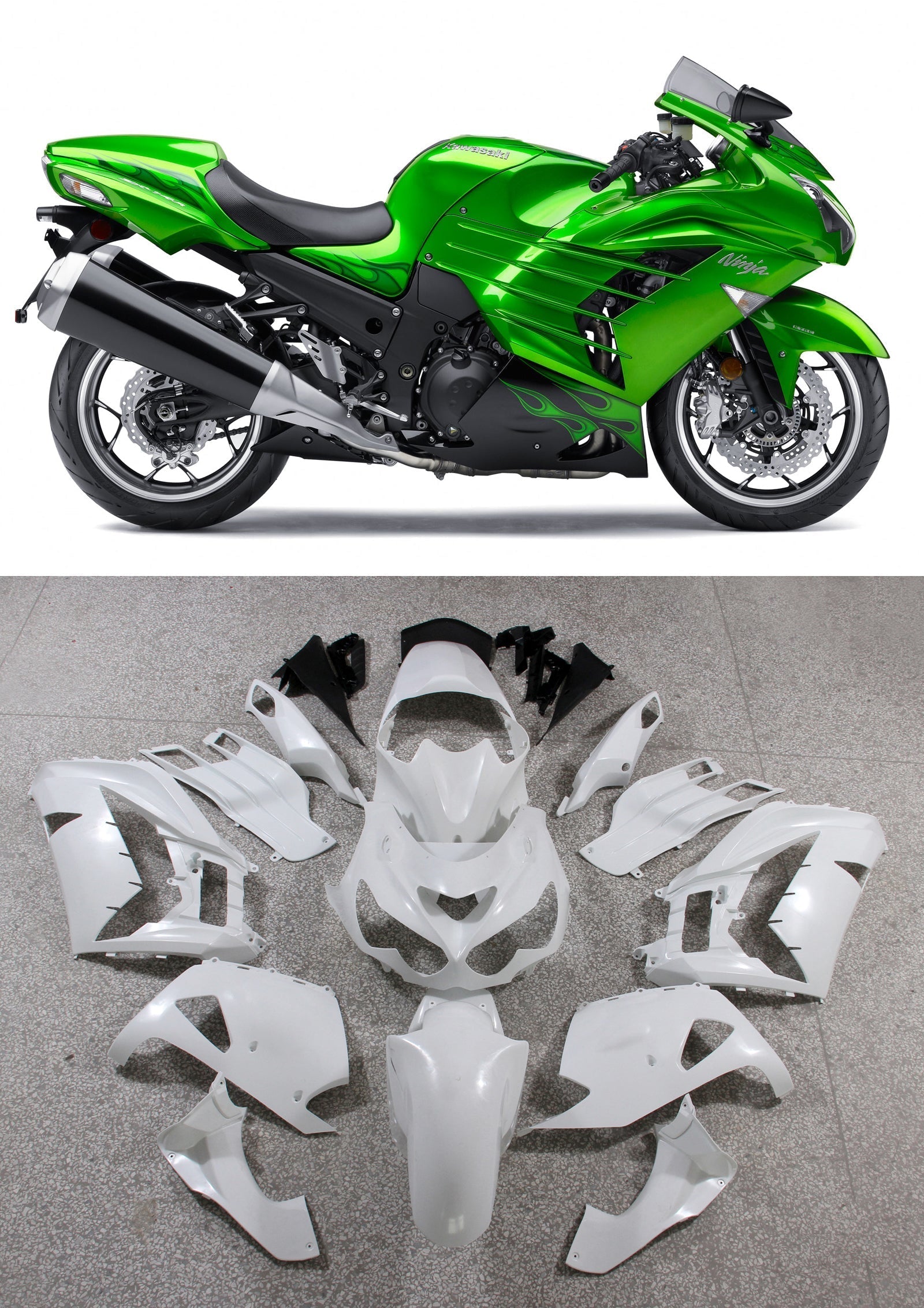 Fairings Plastics 2012-2022 Kawasaki ZX14R Ninja Green Flame Generic