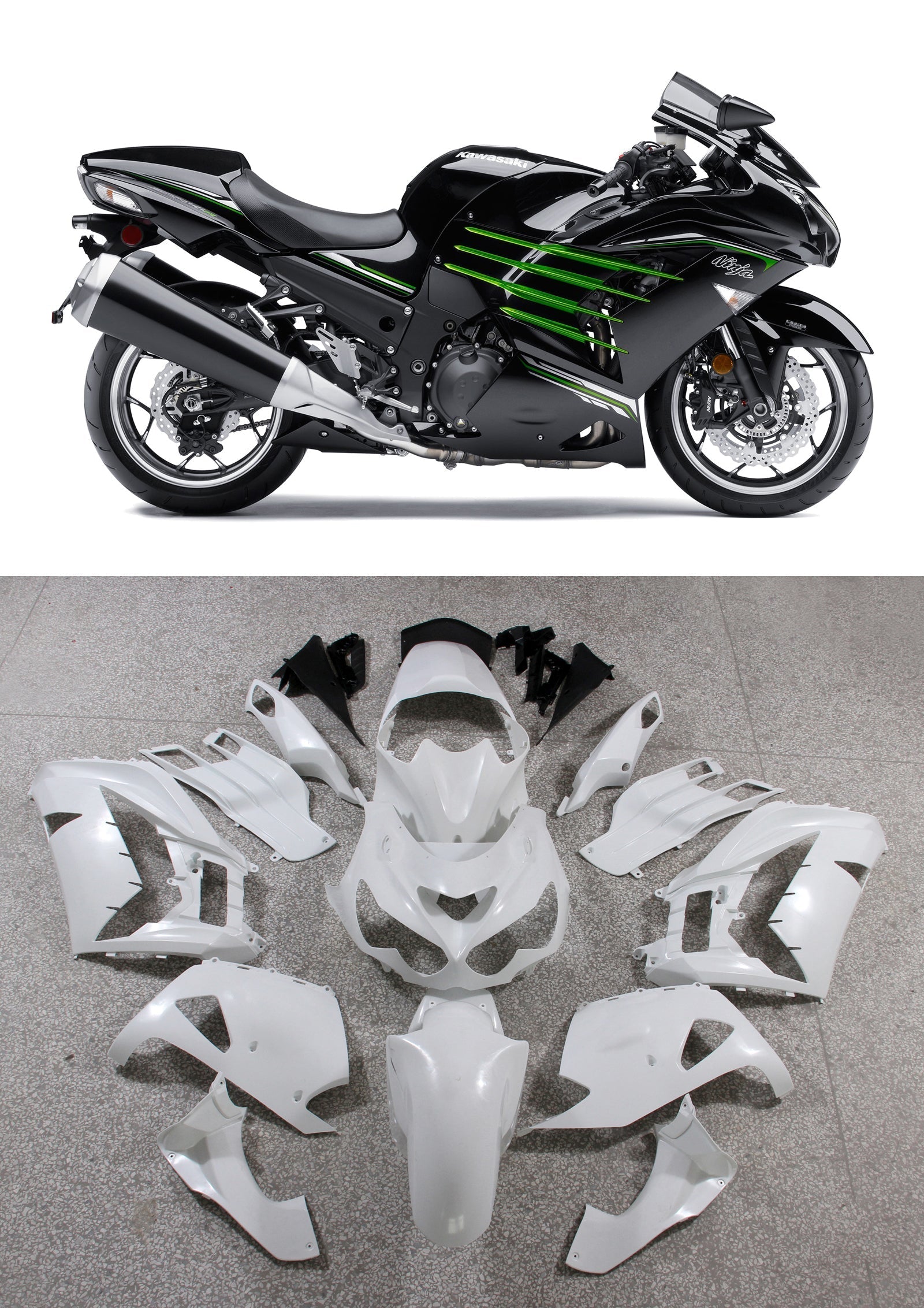 Fairings Plastics 2012-2022 Kawasaki ZX14R Ninja Black Green Generic