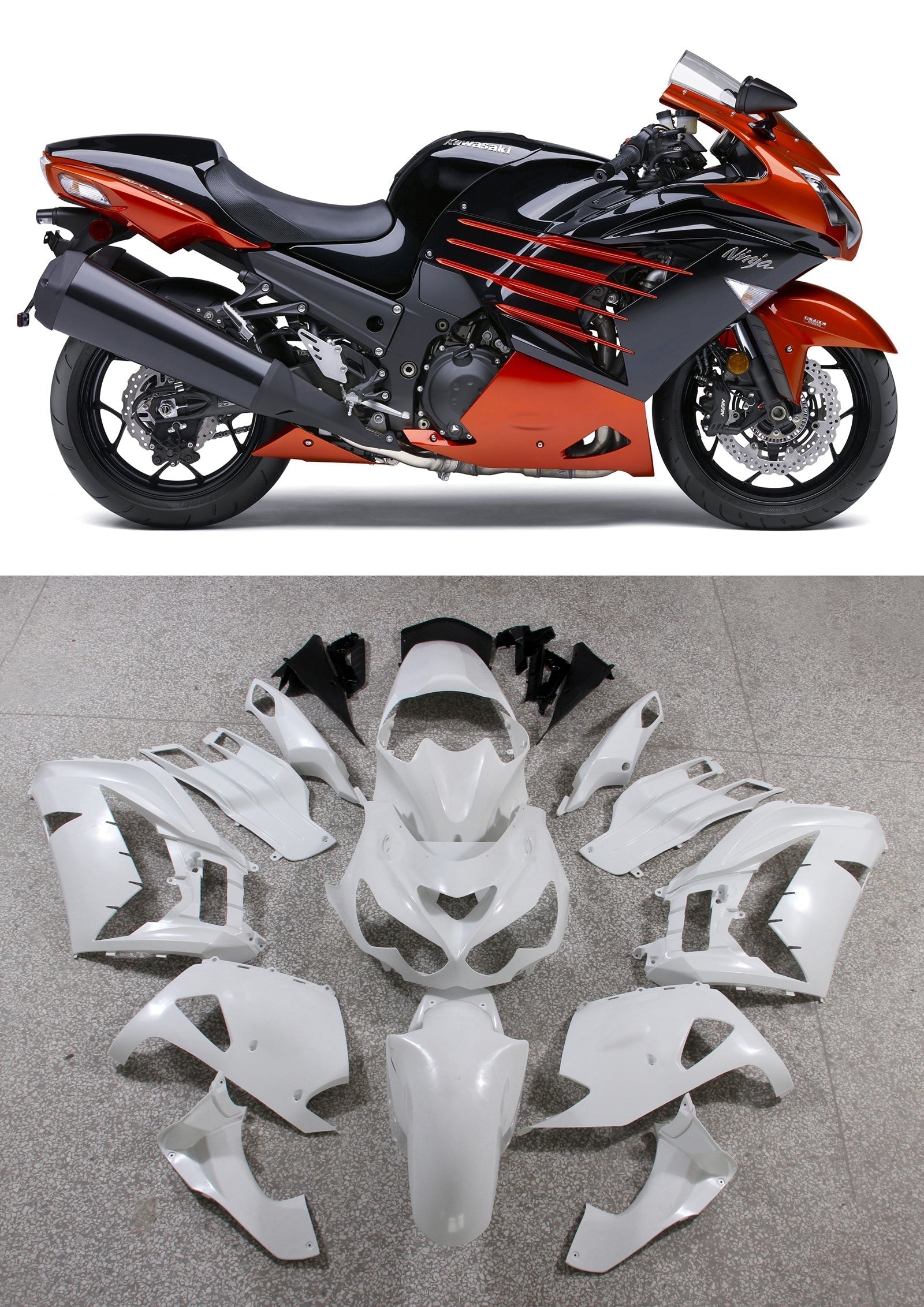 Fairings Plastics 2012-2022 Kawasaki ZX14R Ninja Orange Black Generic