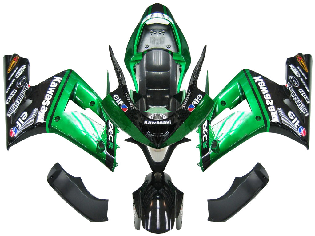 Fairings 2003-2004 Kawasaki ZX6R 636 Green Black elf Generic