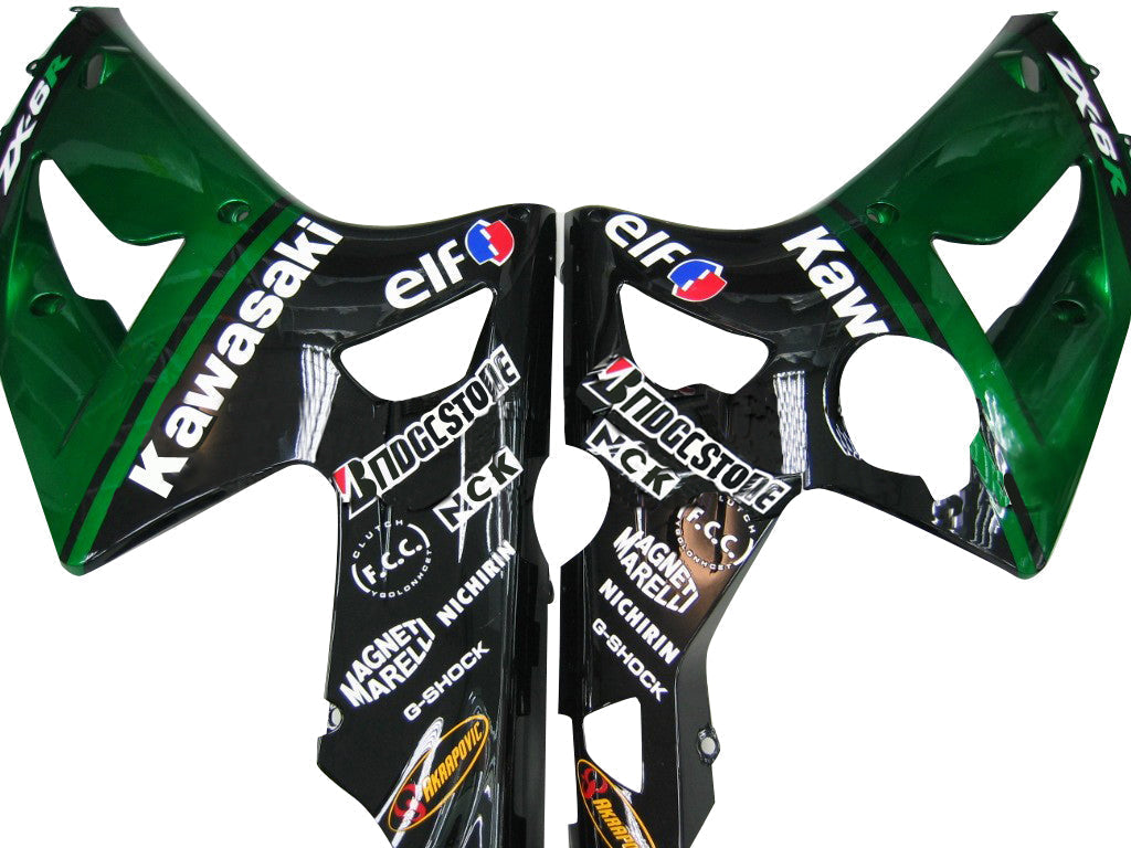 Fairings 2003-2004 Kawasaki ZX6R 636 Green Black elf Generic