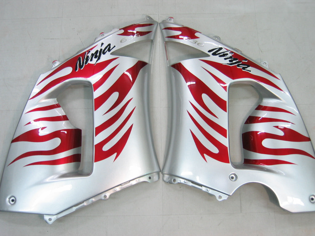 Fairings 2005-2006 Kawasaki ZX6R 636 Silver & Red Flame Ninja Generic