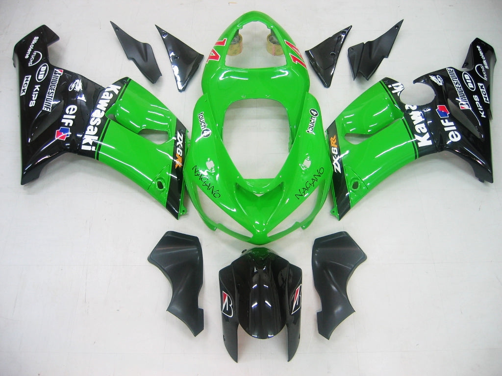 Fairings 2005-2006 Kawasaki ZX6R 636 Green Black No.14 ZX6R Generic