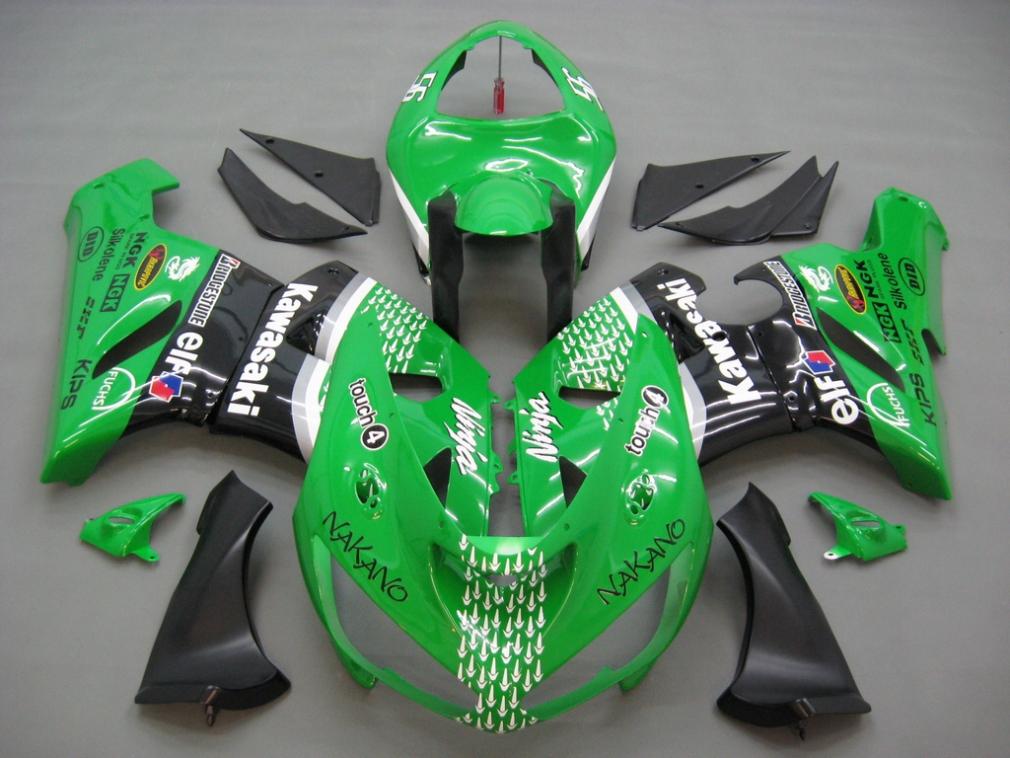 Fairings 2005-2006 Kawasaki ZX6R 636 Green Black No.56 Nakano Generic