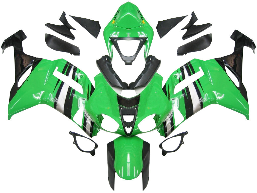 Fairings 2007-2008 Kawasaki ZX6R ZX636 Green Black Silver Ninja ZX6R Generic