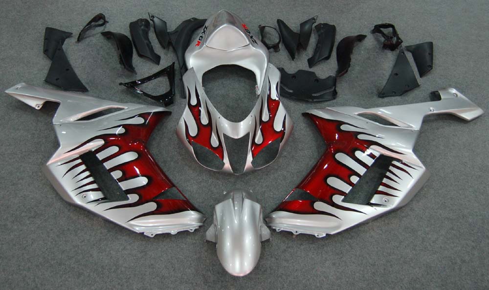 Fairings 2007-2008 Kawasaki ZX6R ZX636 Silver & Red Flame ZX6R Generic