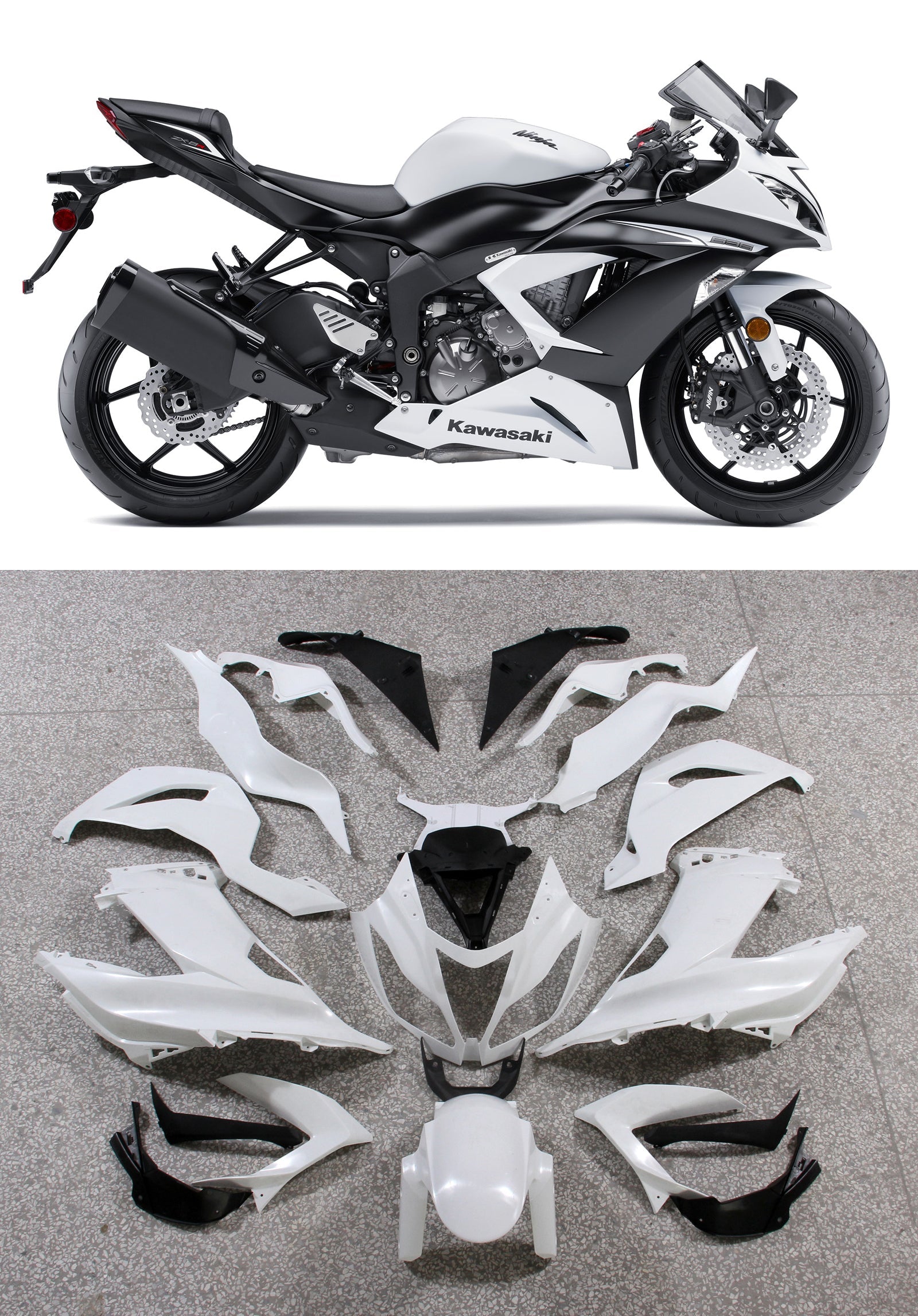 Fairings 2013-2018 Plastics Kawasaki ZX6R 636 White Ninja Generic