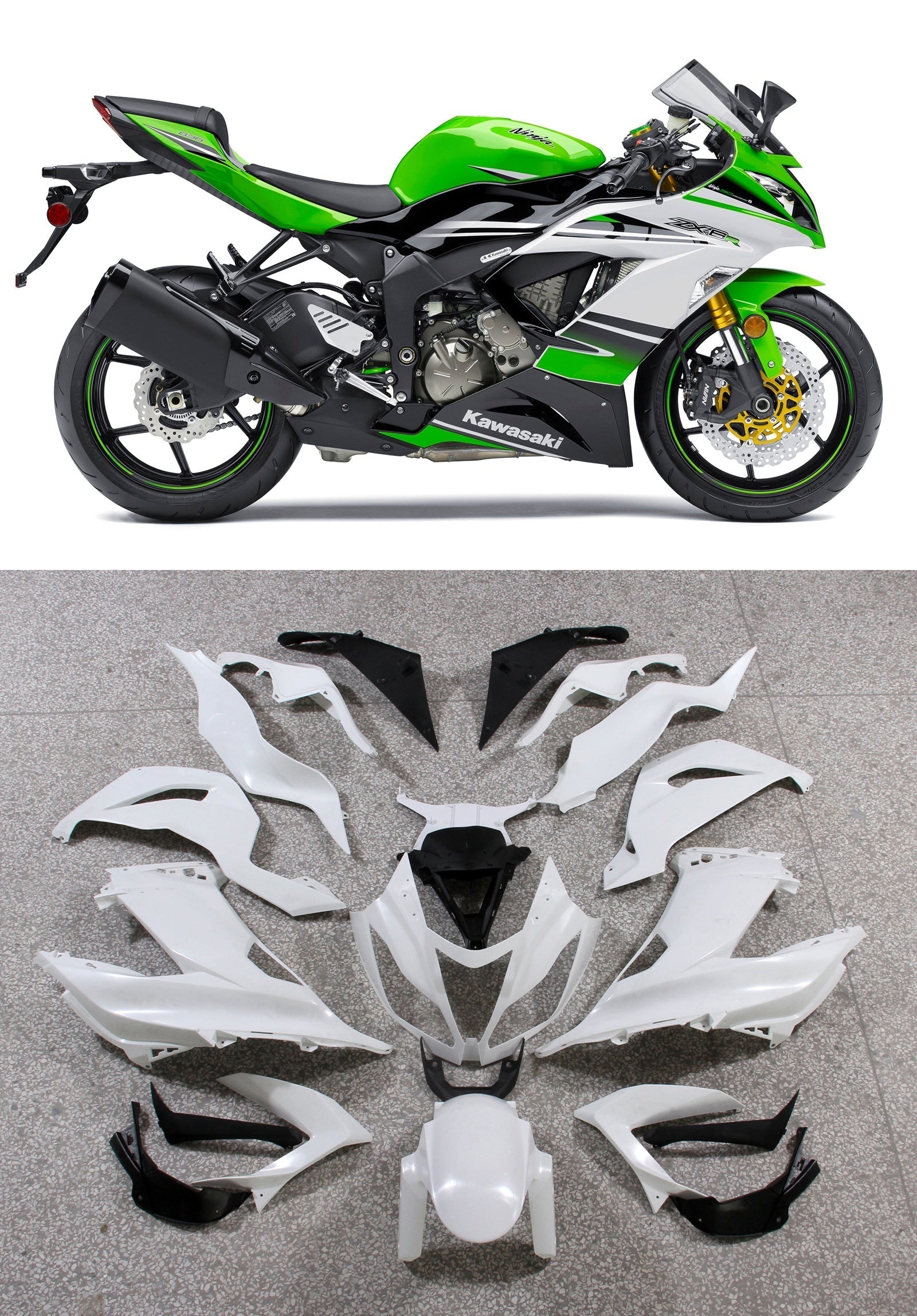 Fairings 2013-2018 Plastics Kawasaki ZX6R 636 Green White Ninja Generic