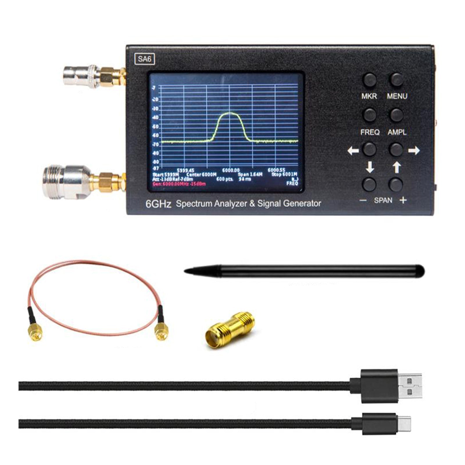 SA6 6GHz portátil de mano 3,2" generador de señal analizador de espectro 35-6200MHz