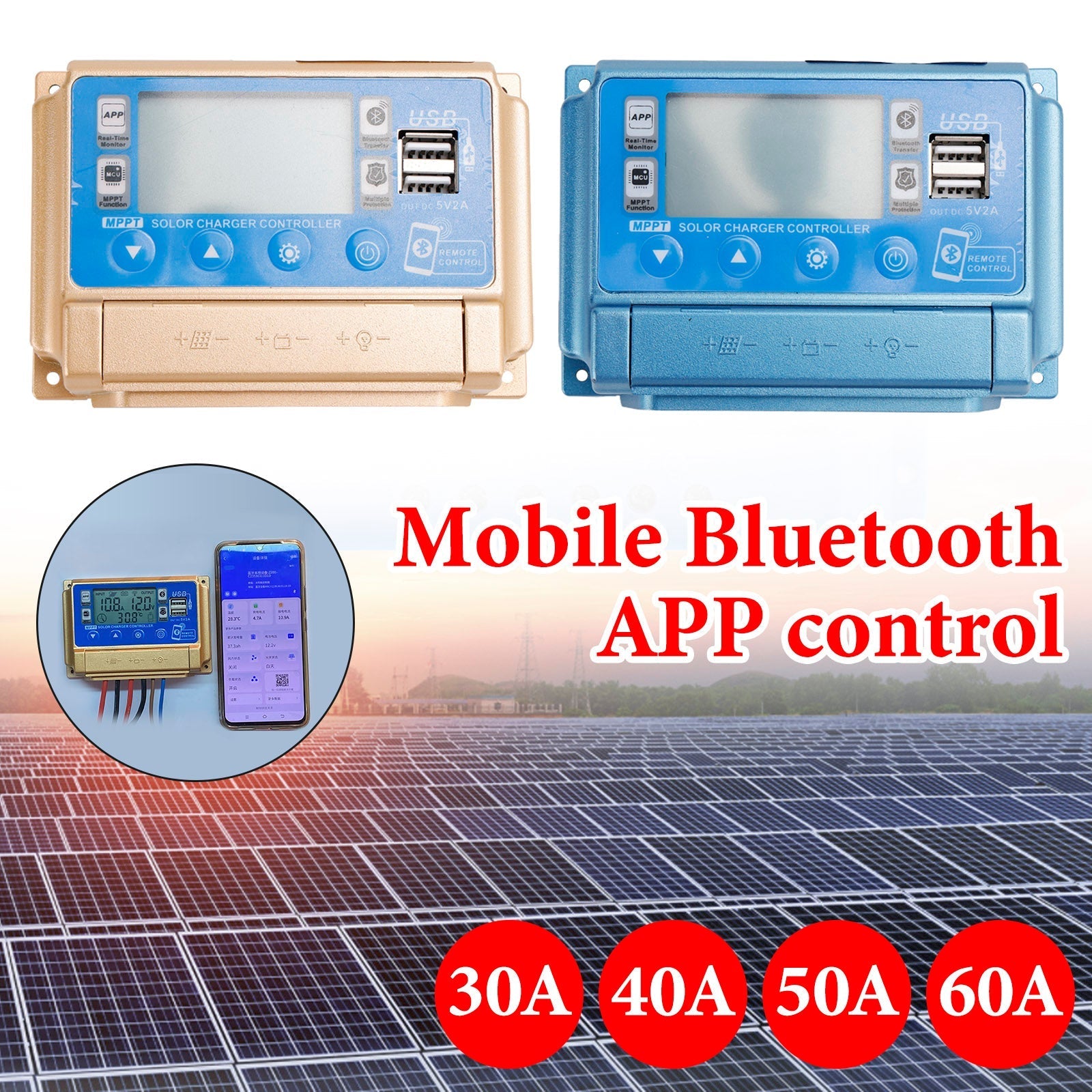 Mppt App 30A-60A MPPT Bluetooth APP Solar Charge Controller Charger Fits 12V-60 ...
