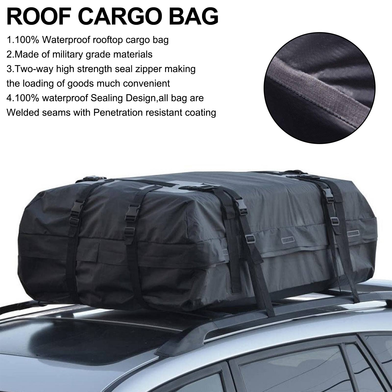 Waterproof Car Roof Top Rack Carrier Cargo Bag Luggage Cube Bag w/ Non-Slip Mat