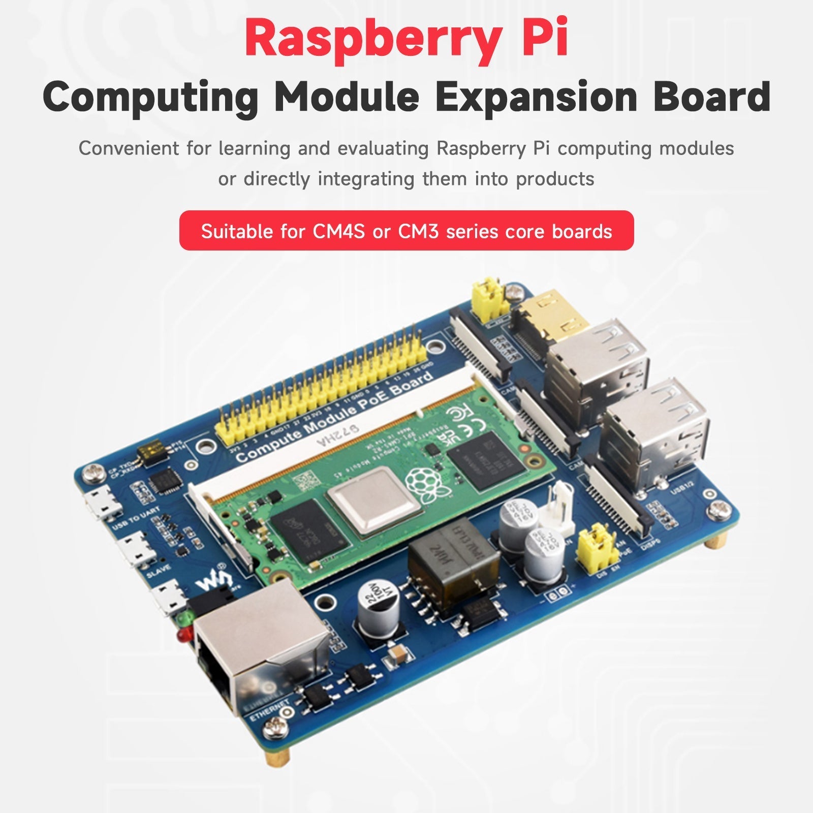 Raspberry Pi Compute Module Expansion Board CM4S/CM3/3+/3+Lite POE Power Supply