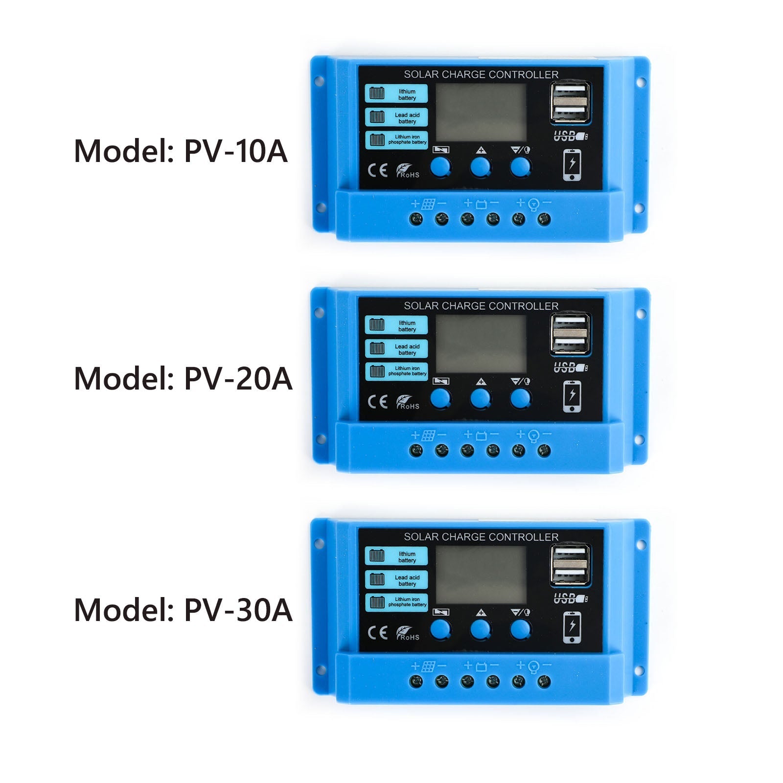 PWM 10A 20A 30A Solar Charge Controller Regulator For 100W 200W 300W Solar Panel