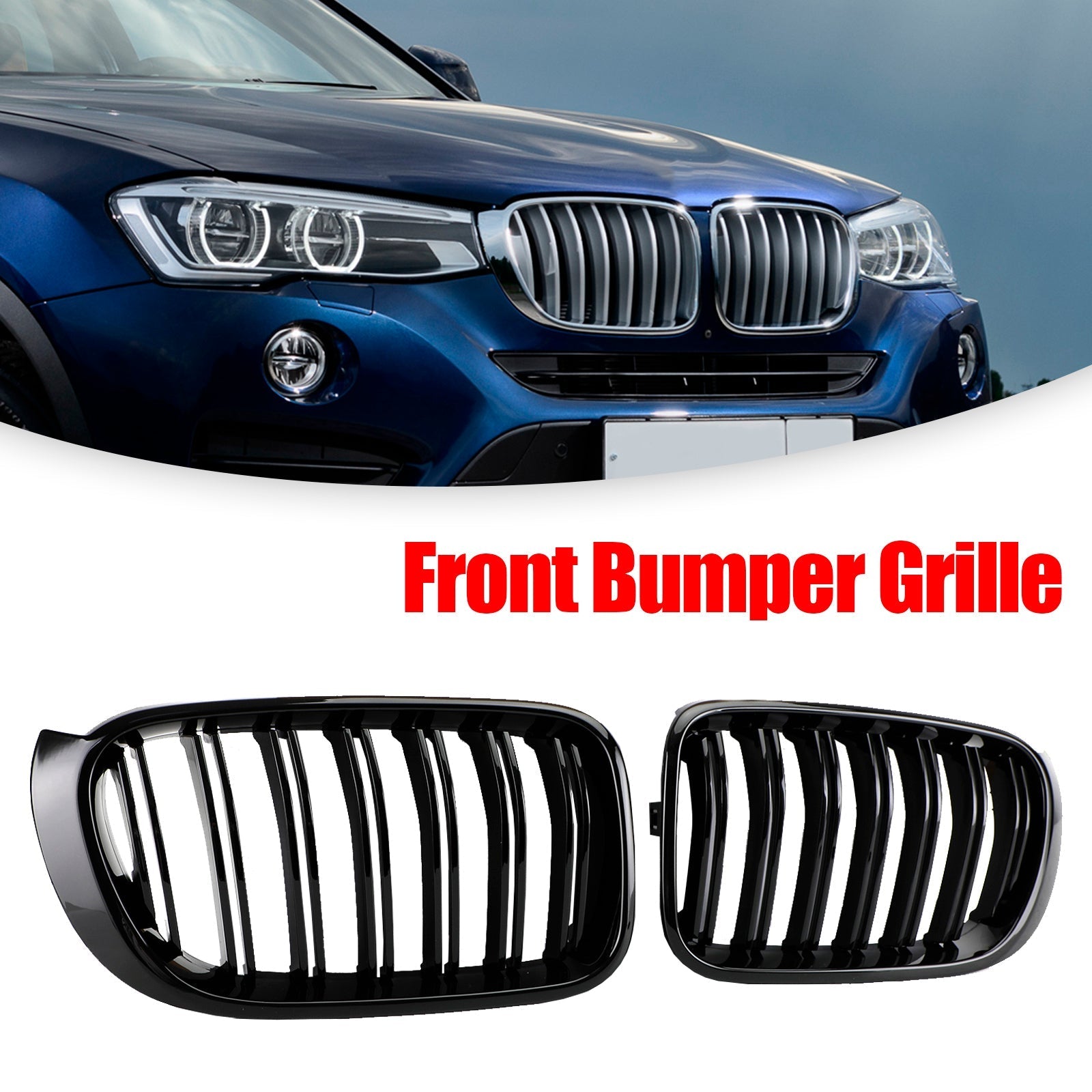 BMW X3 X4 F25 F26 2014-2017 Gloss Black Front Bumper Kidney Grille Grill