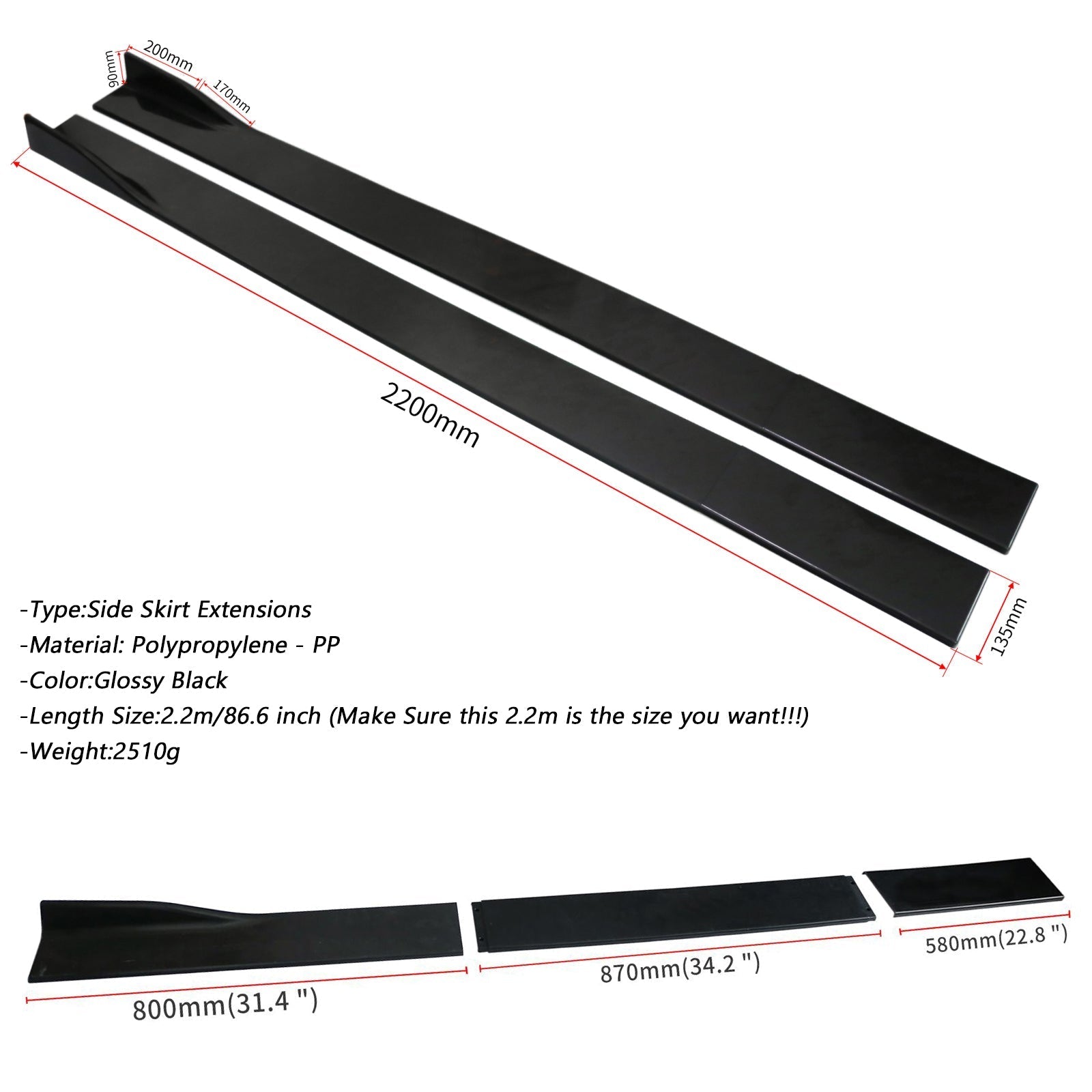 Extensiones de faldón lateral universal de 86,6" Separadores de panel basculante Labio Polipropileno genérico