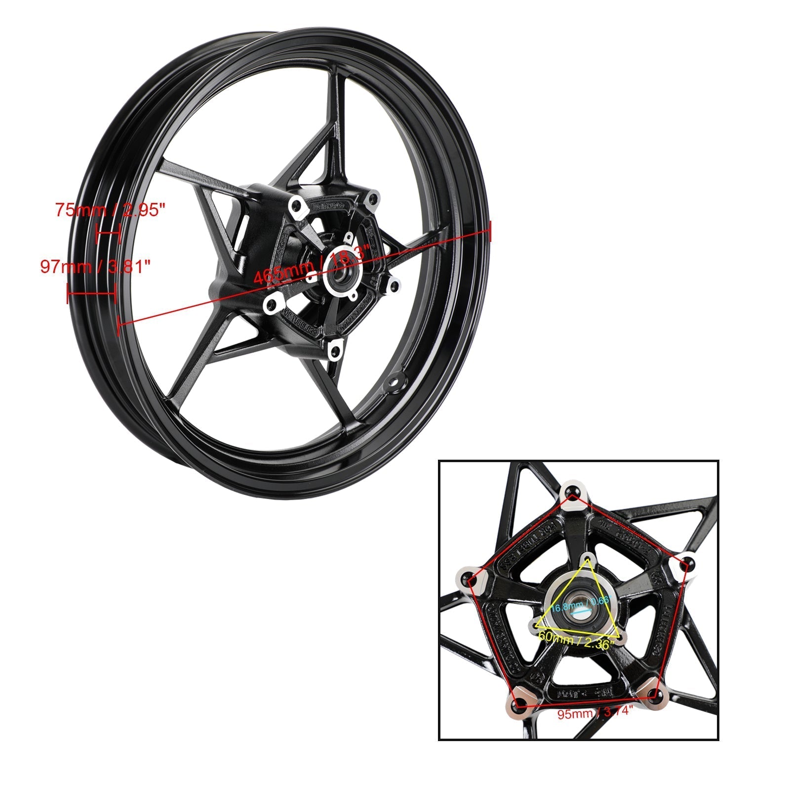 Glossy Black Front Wheel Rim For Kawasaki EX 400 G Ninja 400 / ABS / Z 400 2018-2023