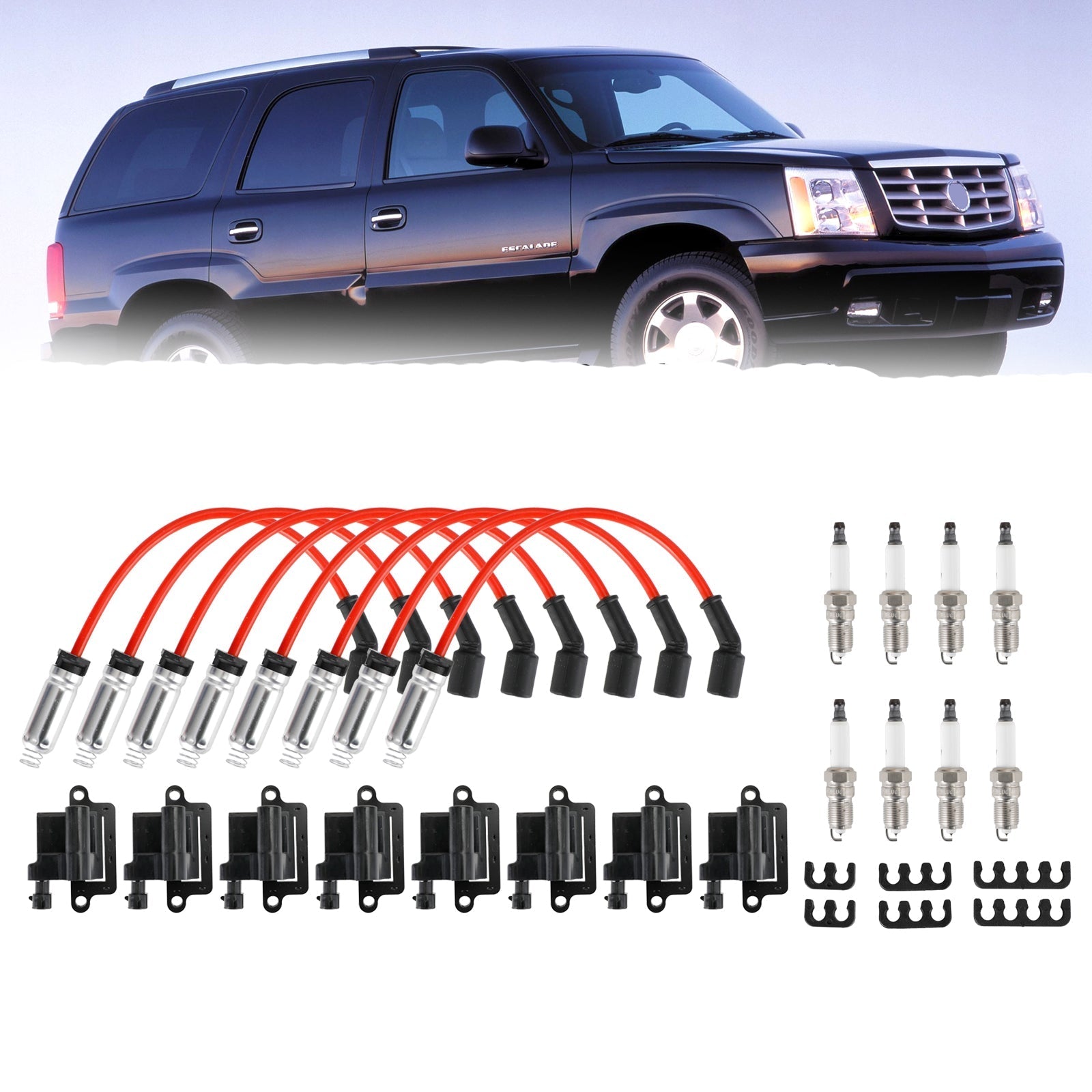 2002-2006 Cadillac Escalade Chevrolet avalanche 1500 8 Pack Square Ignition Coil & Spark Plug Wire 12556893 12558693 12570553 3859078 38590782 521618