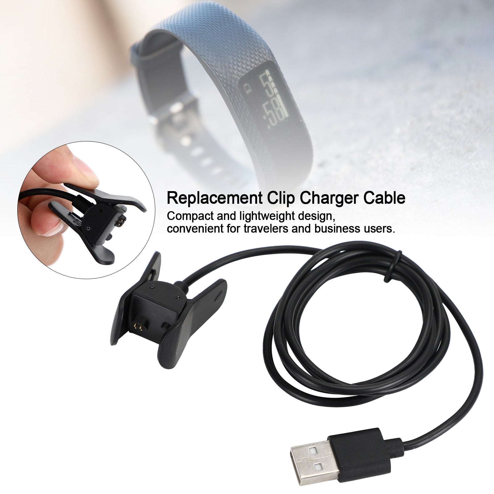 Cable de clip de carga de repuesto para cargador de datos USB de 1m para reloj inteligente vivosmart 3