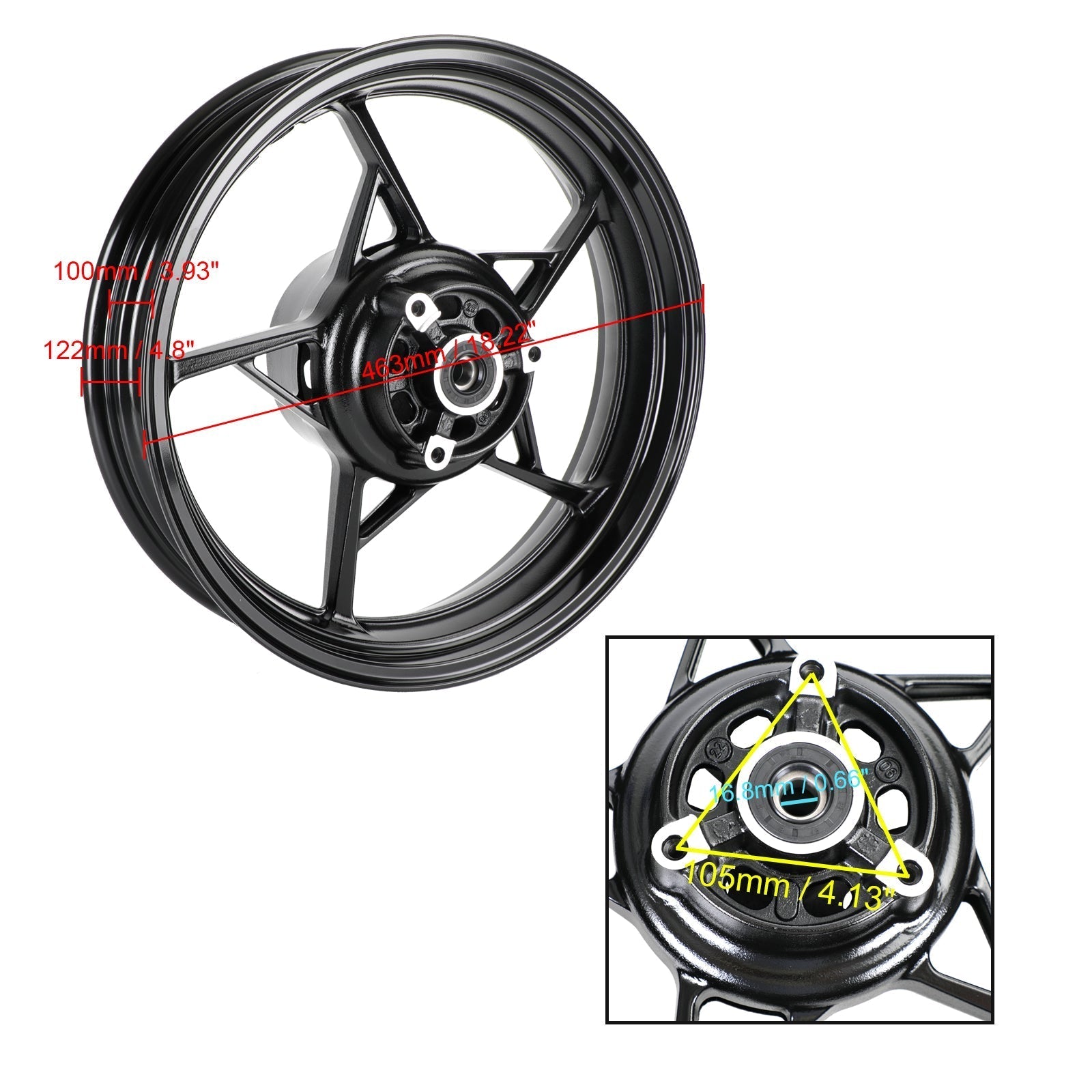 Glossy Black Rear Wheel Rim For Kawasaki EX 400 G Ninja 400 / ABS / Z 400 2018-2023