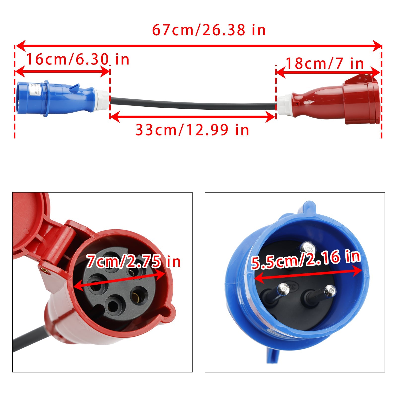 CEE Socket Coupling Plug Recessed Socket Phase Inverter 32A 3 Phase to Single European Version