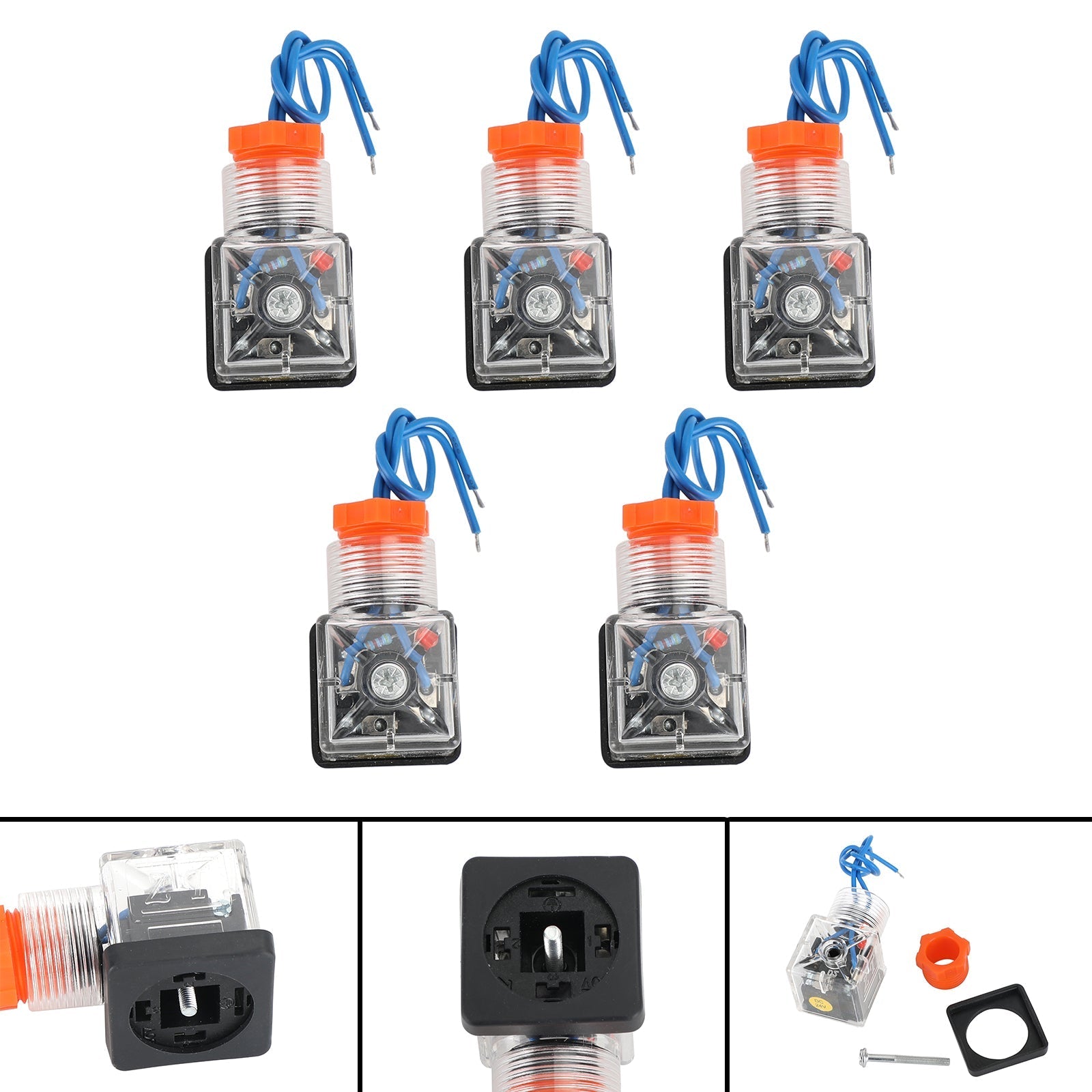 5Pcs Transparent Solenoid Valve Coil 4 Pin Plug Connector Voltage Accessories