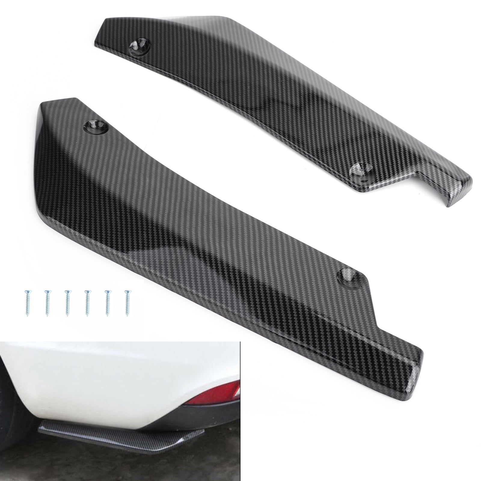 2PCS Car Rear Bumper Fin Canard Splitter Diffuser Valence Spoiler Lip Carbon Fiber Look Generic