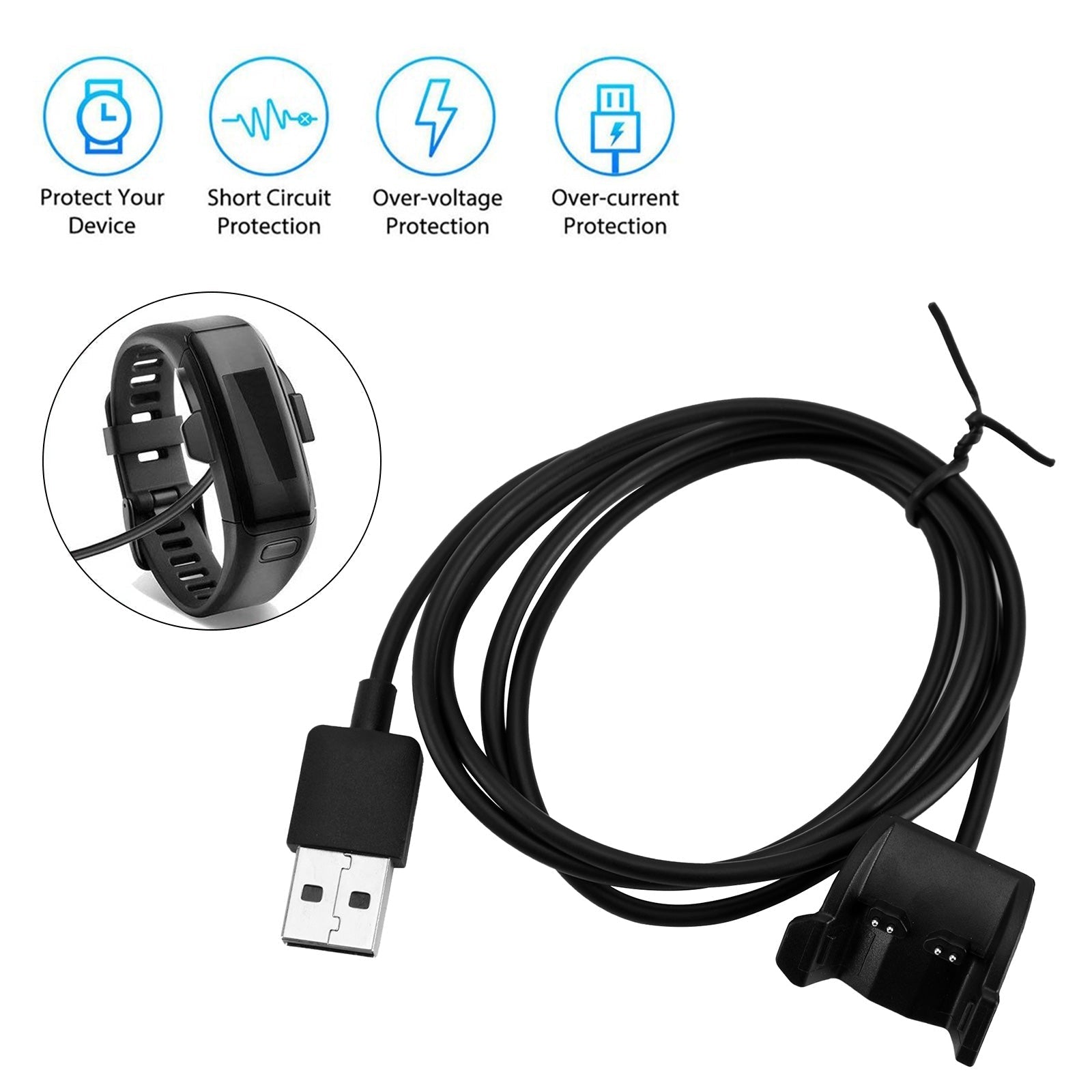 Cable de datos de carga con cargador USB apto para reloj Garmin Vivosmart 3/4/HR