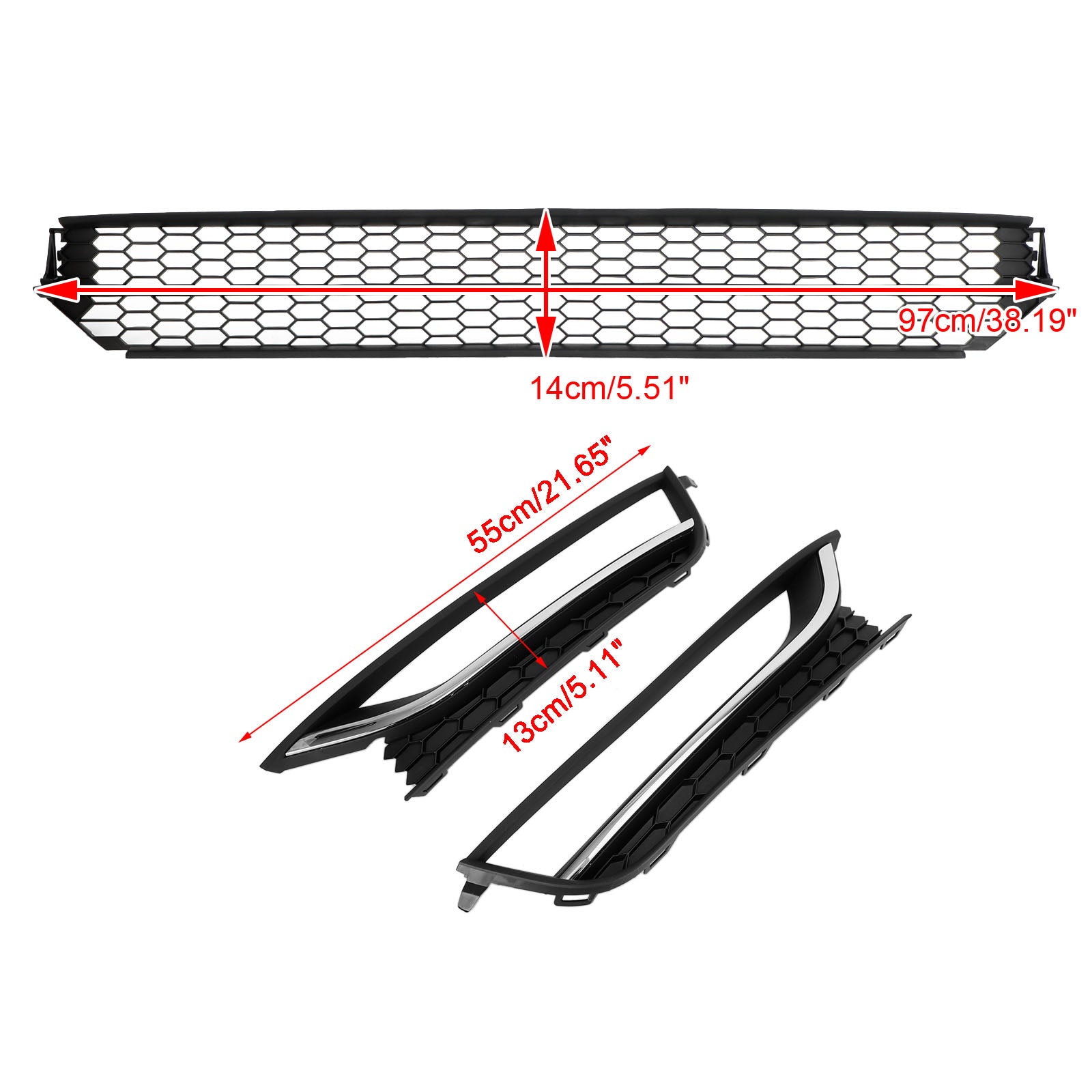 VW Passat 2012-2015 Front Lower Grille Grill Fog Light Cover Black & Chrome