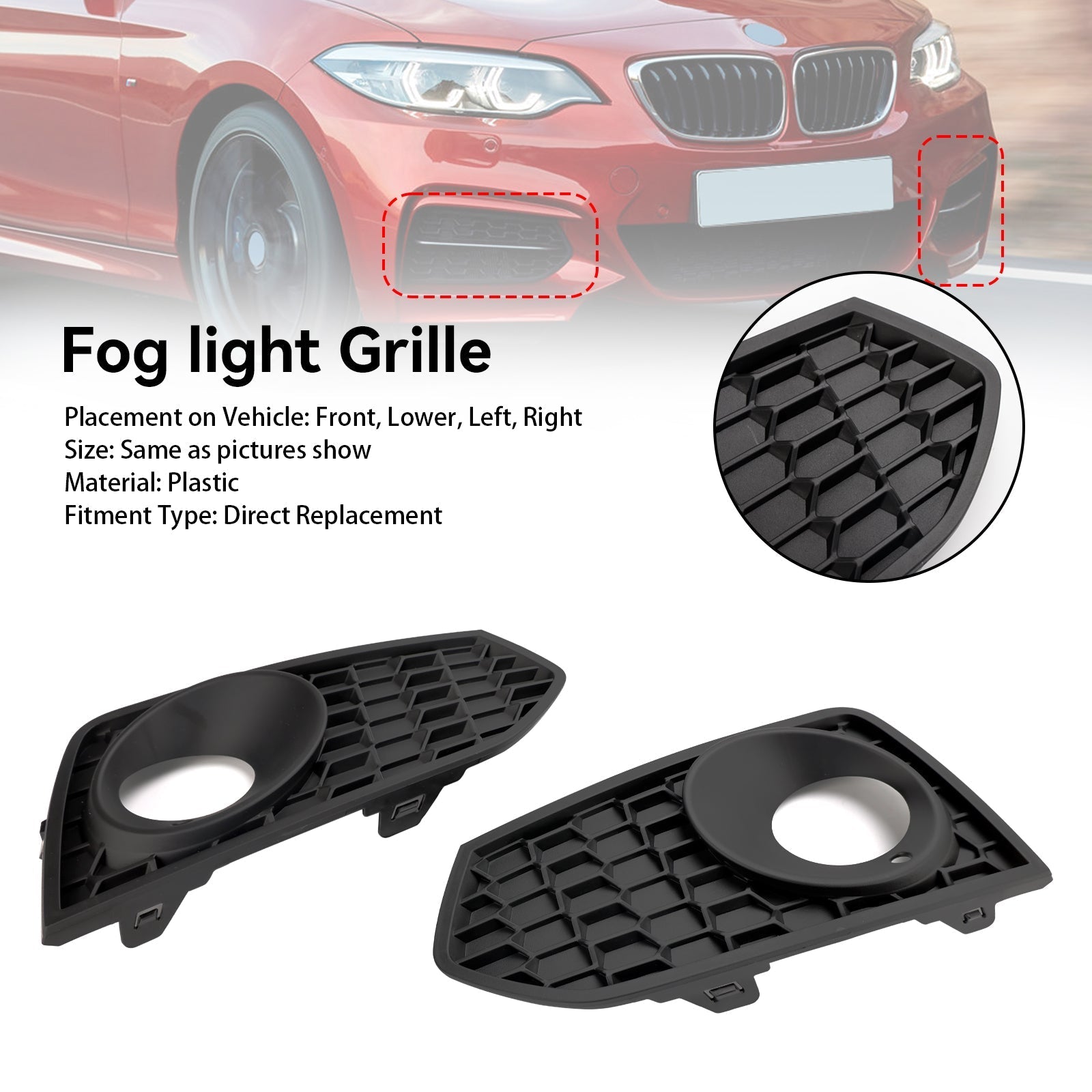 BMW Serie 2 F22 F23 M Sport 2PCS Parrilla de luz antiniebla del parachoques delantero Parrilla