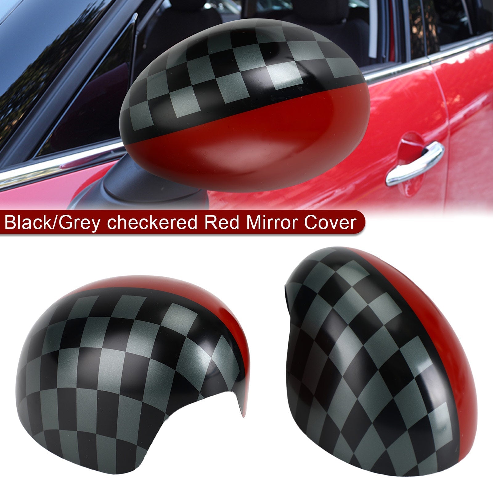 Black/Grey checkered Red Mirror Cover for MINI Cooper Hardtop F55 F56 Generic