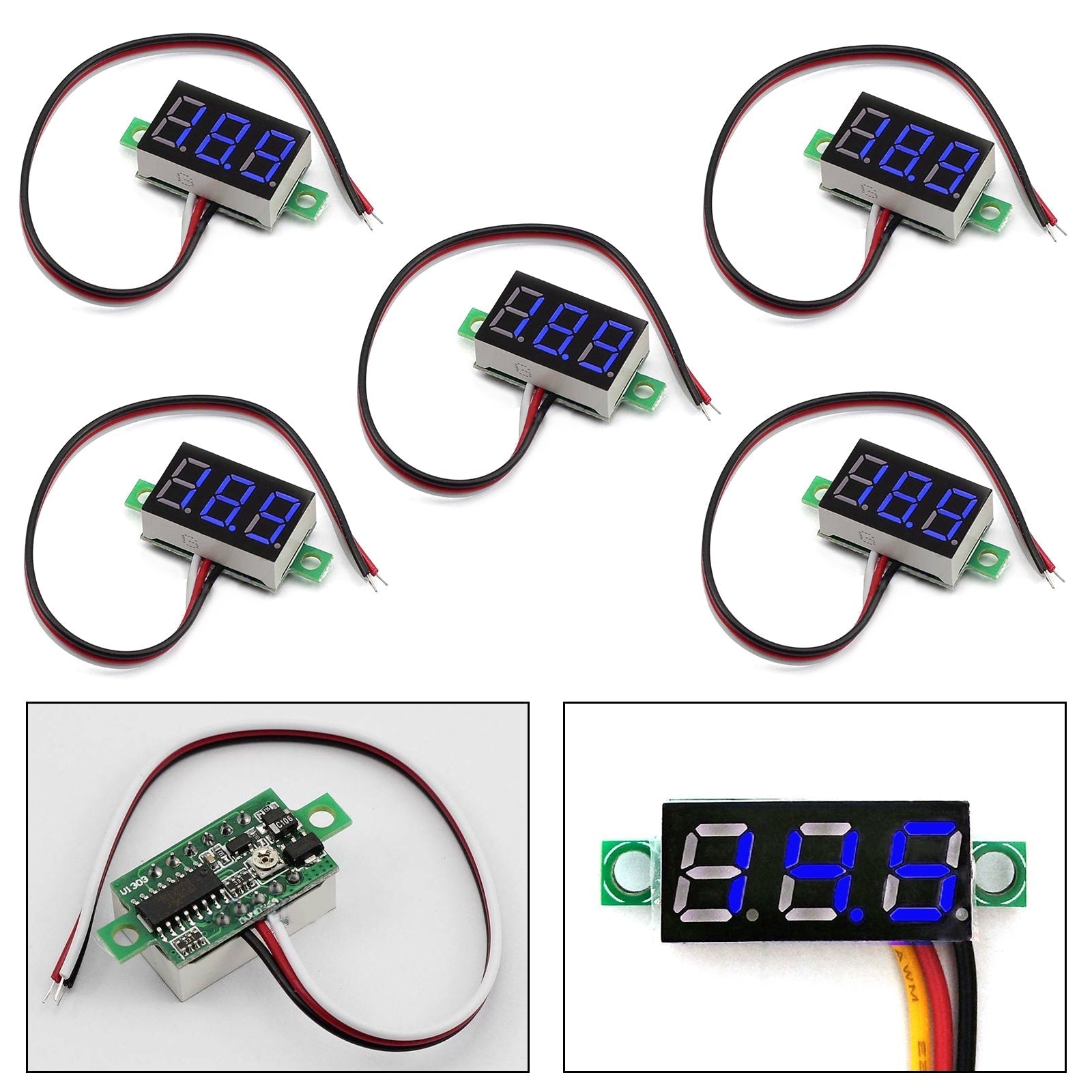 5x Mini DC 0-30V Blue LED 3-Digital Display Voltage Voltmeter Panel Calibratable