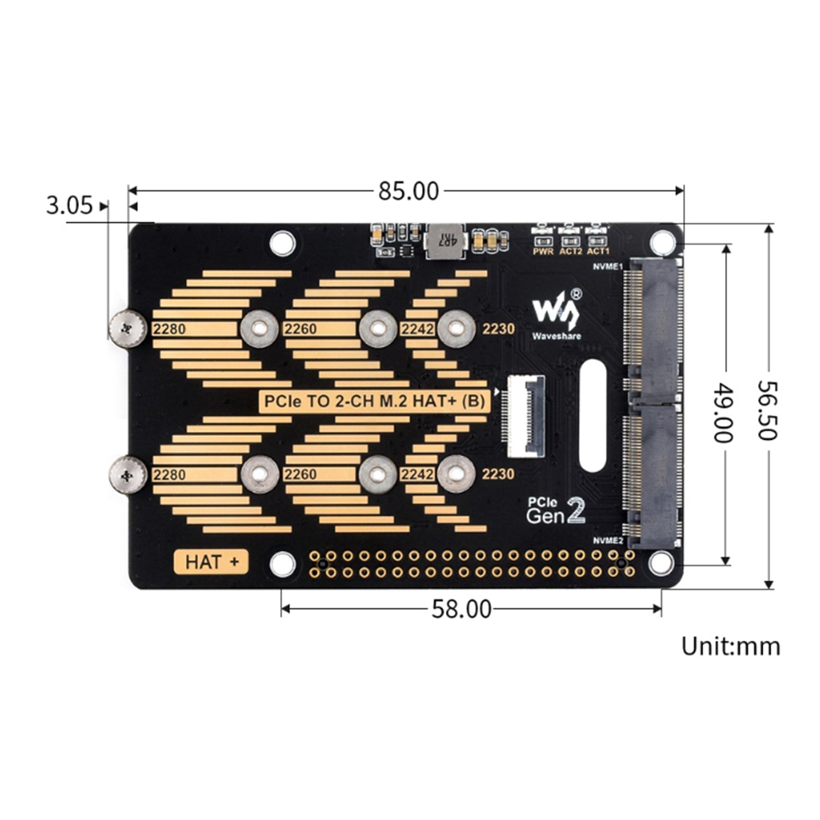 Raspberry Pi 5 PCIe Dual Channel Rotary Board Nvme Protocol Dual M.2 Hard Disk