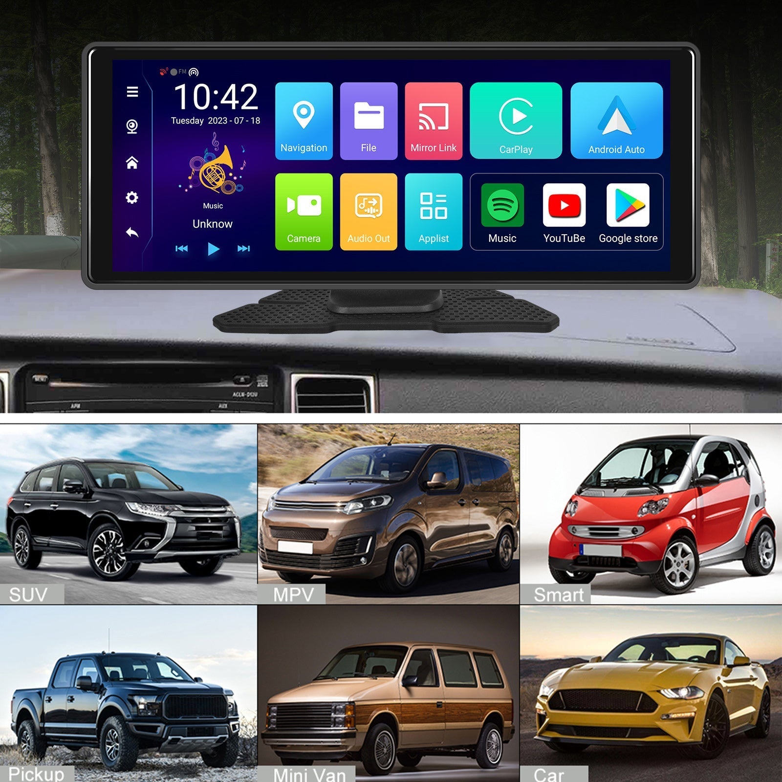 10.26"Bluetooth Car Navigation Carplay HD Large Touch Screen Recorder AHD Camera