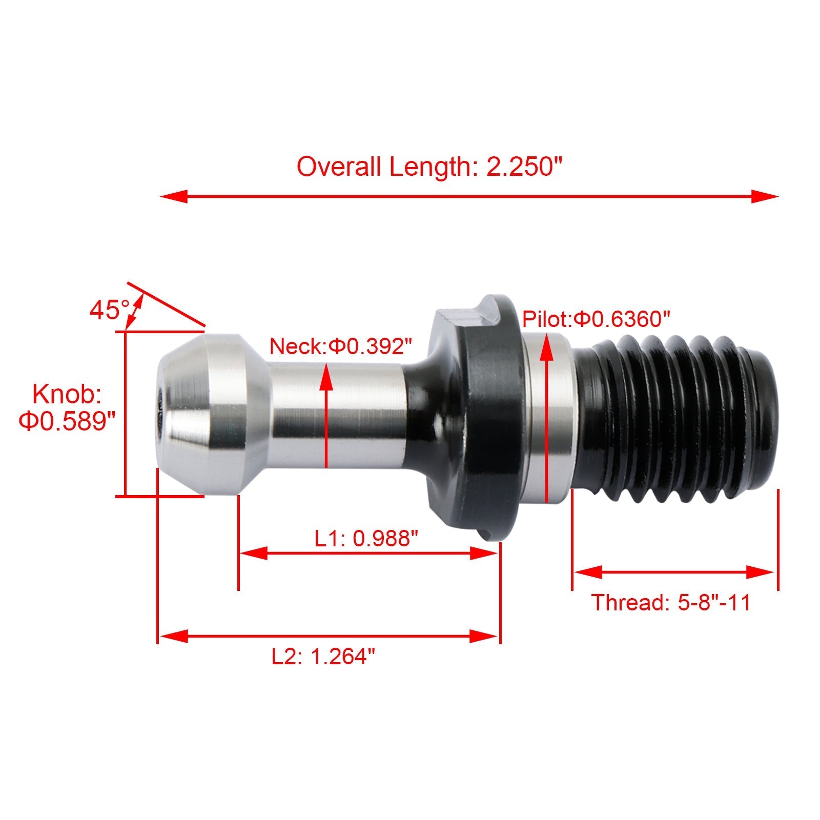 Perilla de retención de perno de tracción CAT40 de 45 °, 10 Uds., se adapta a cualquier Haas CAT40 CNC plateado