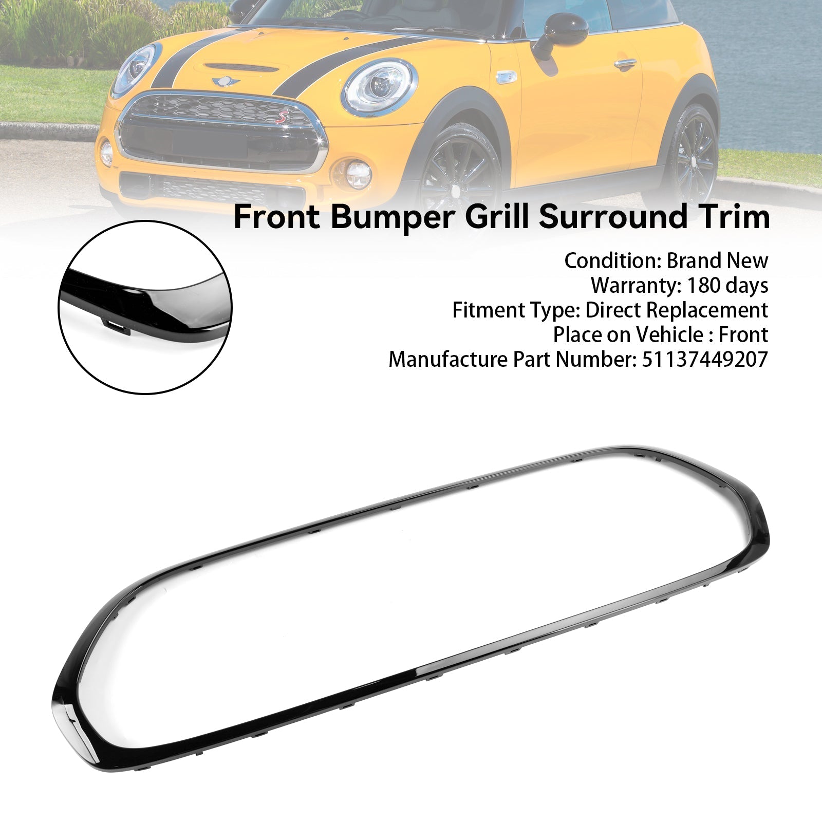 Parrilla frontal envolvente 51137449207 compatible con Mini Cooper F55 F56 F57 2014-2021