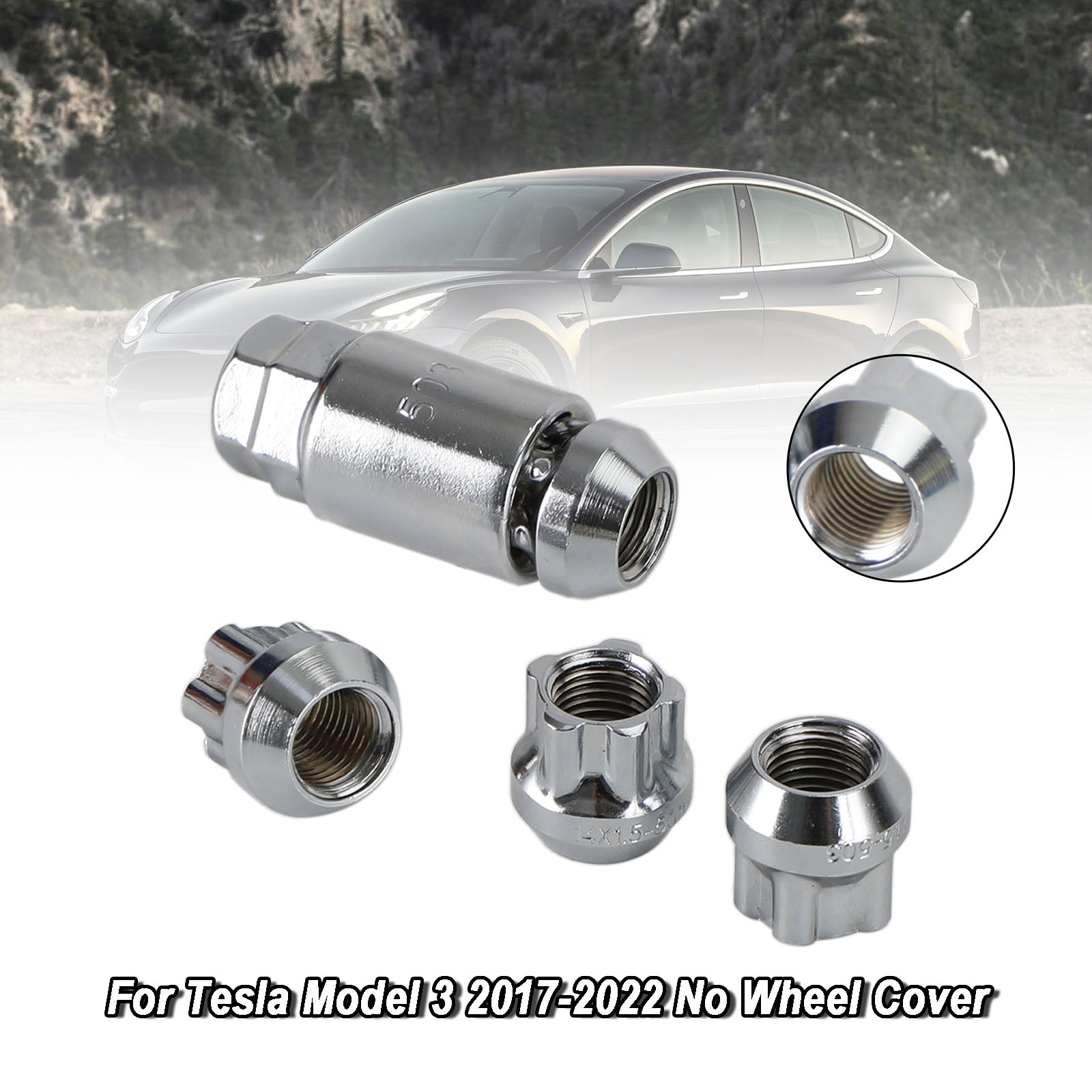 Tesla Model S/3/X/Y All Year Chrome M14×1.5 4PCS Wheel Lock Lug Nut