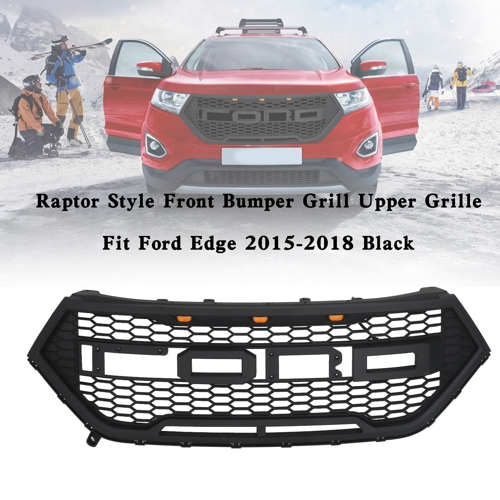 Raptor Style Front Bumper Grill Upper Grille Fit Ford Edge 2015-2018 Black