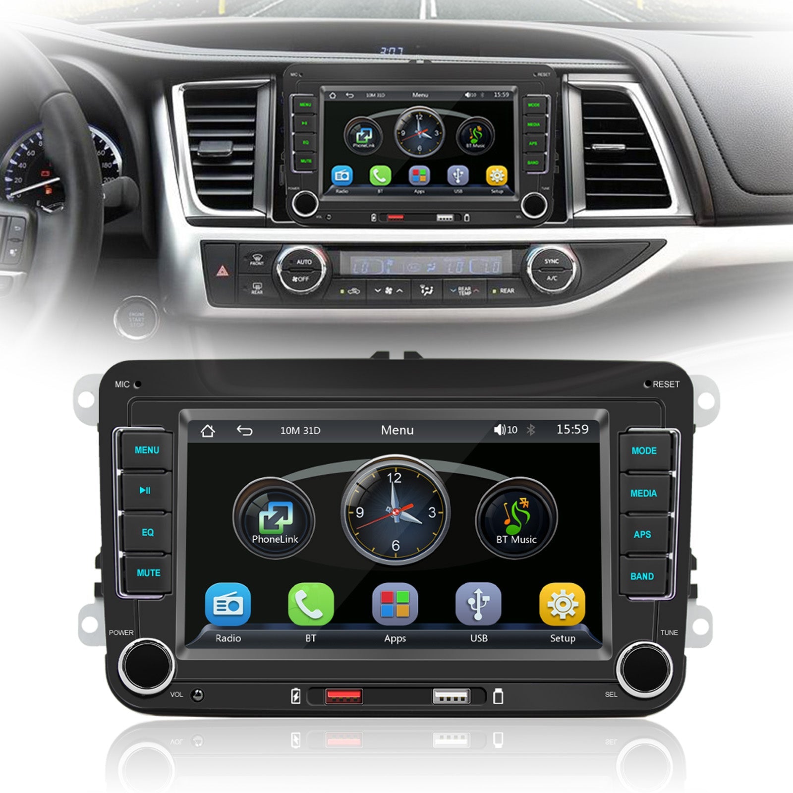 7 "Volkswagen Coche Bluetooth Radio Coche Reproductor MP5 Inalámbrico Carplay + 4 Cámara LED