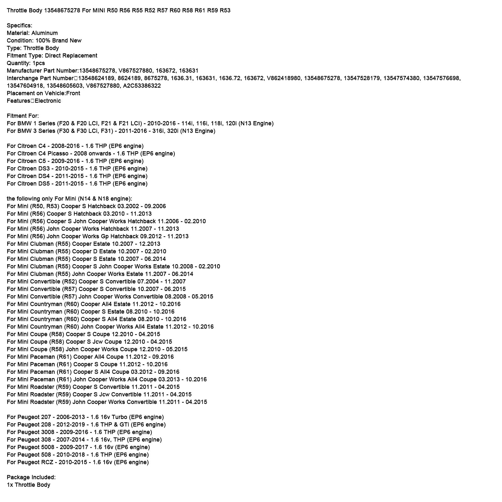 03.2012-09.2016 Mini Paceman (R61) Cooper S All4 Coupe Throttle Body 13548675278