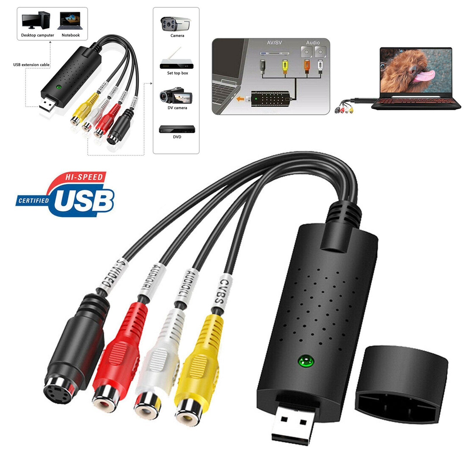 USB 2.0 Audio TV Video VHS a DVD VCR PC HDD Convertidor Adaptador Tarjeta de captura