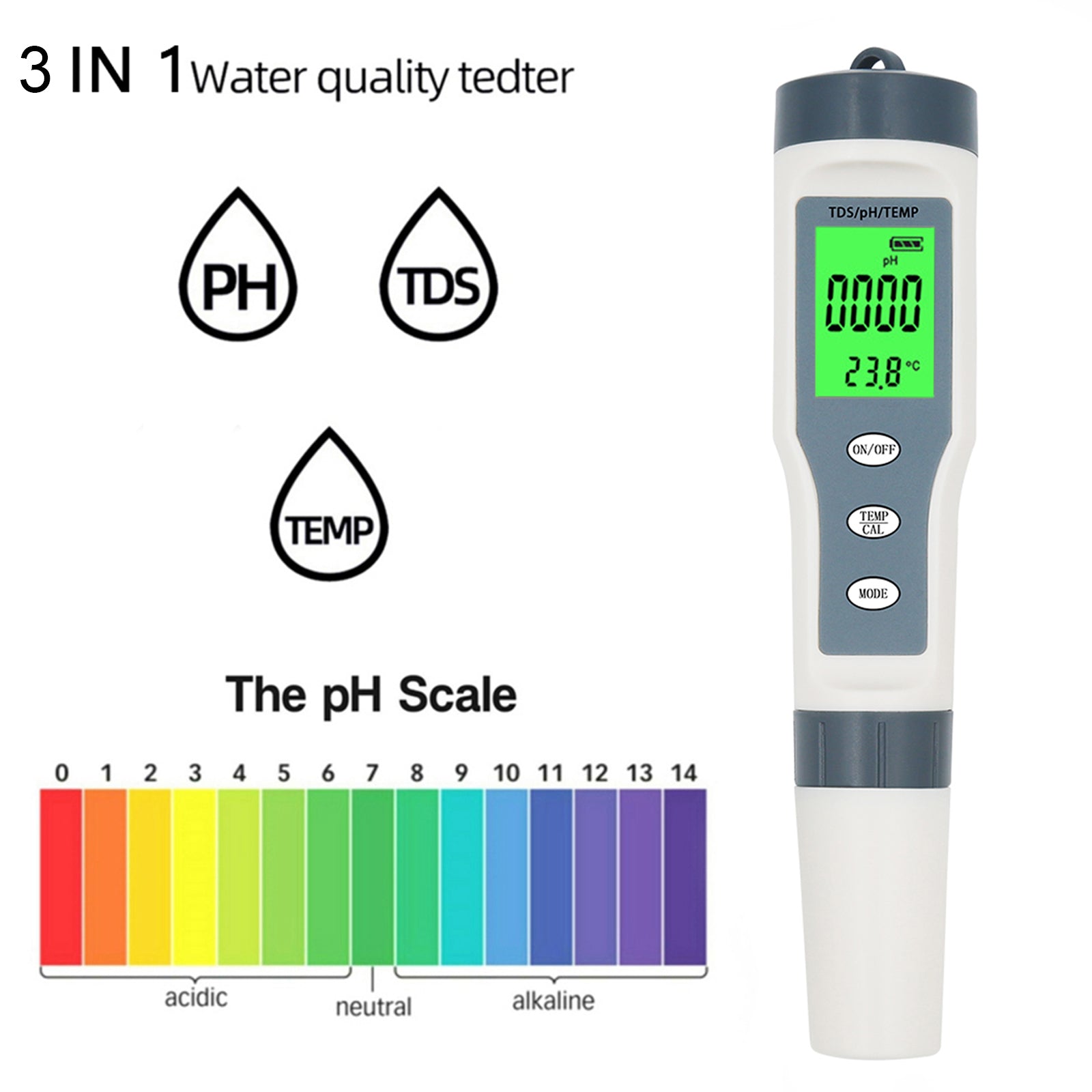 3 In 1 Digital PH TDS TEMP Waterproof Water Quality Meter Tester Test Pen Tool