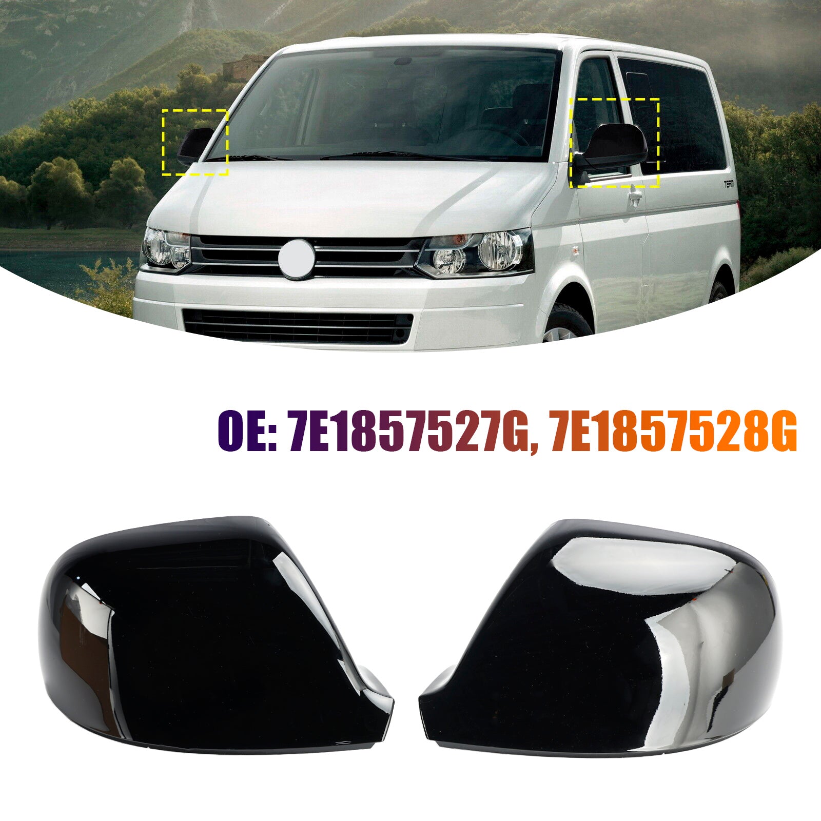 VW T6 Transporter 2015-2019 Gloss Black Wing Door Mirror Cover Caps Left+Right