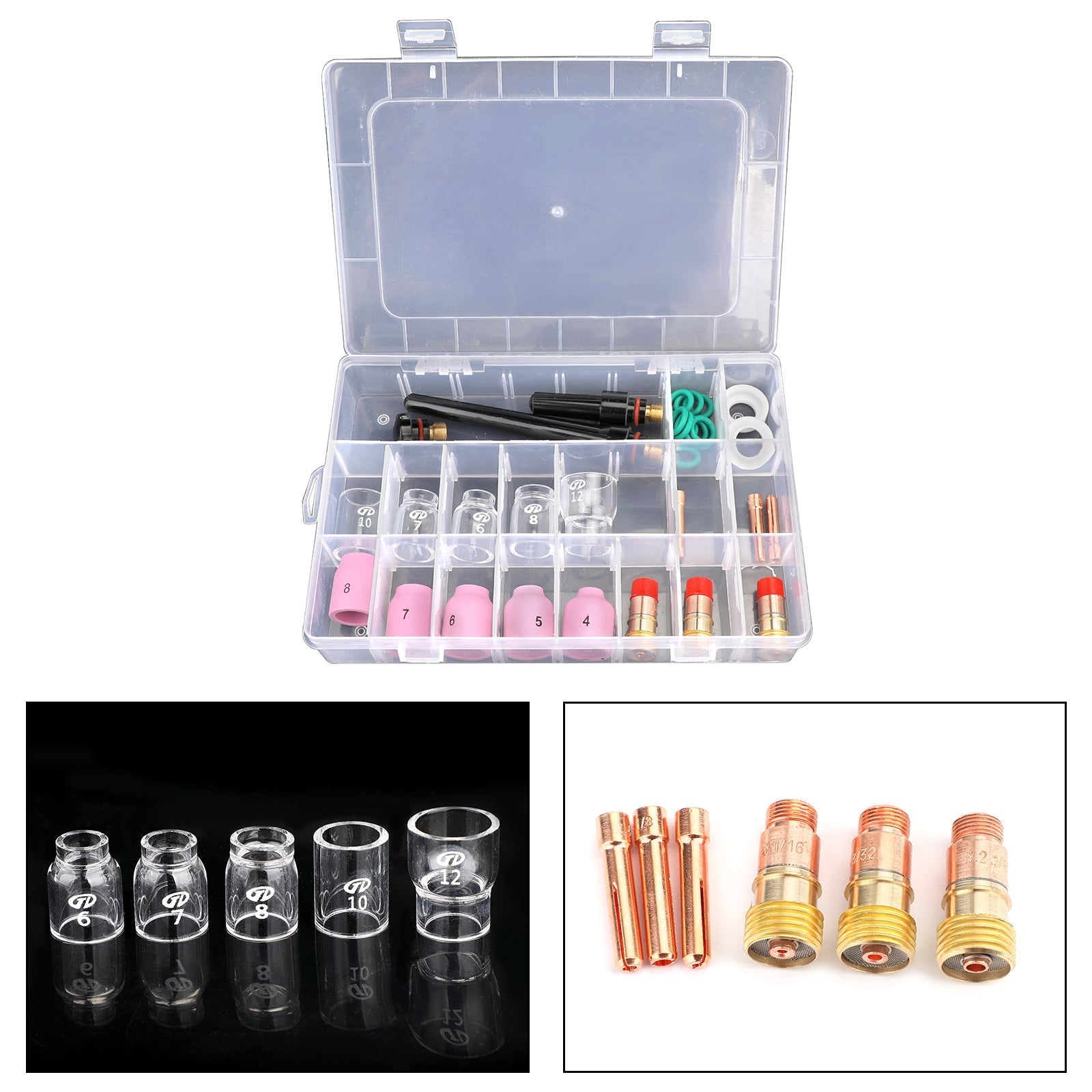 31Pcs TIG Welding Torch Stubby Gas Lens #12 Pyrex Glass Cup Kit For WP-17/18/26