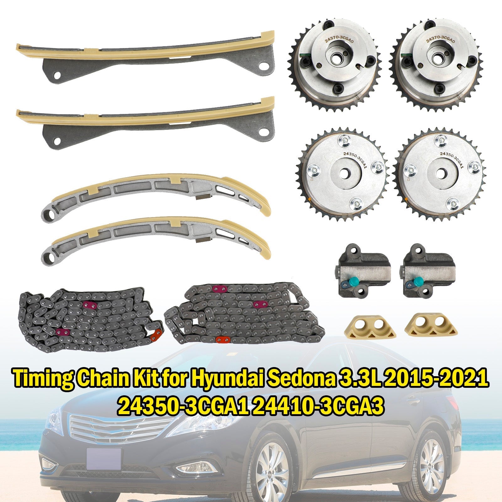 Hyundai Santa Fe 3.3L 2013-2019 Kia Cadenza Sorento Kit de cadena de distribución 24350-3CGA1 24410-3CGA3 24321-3L100