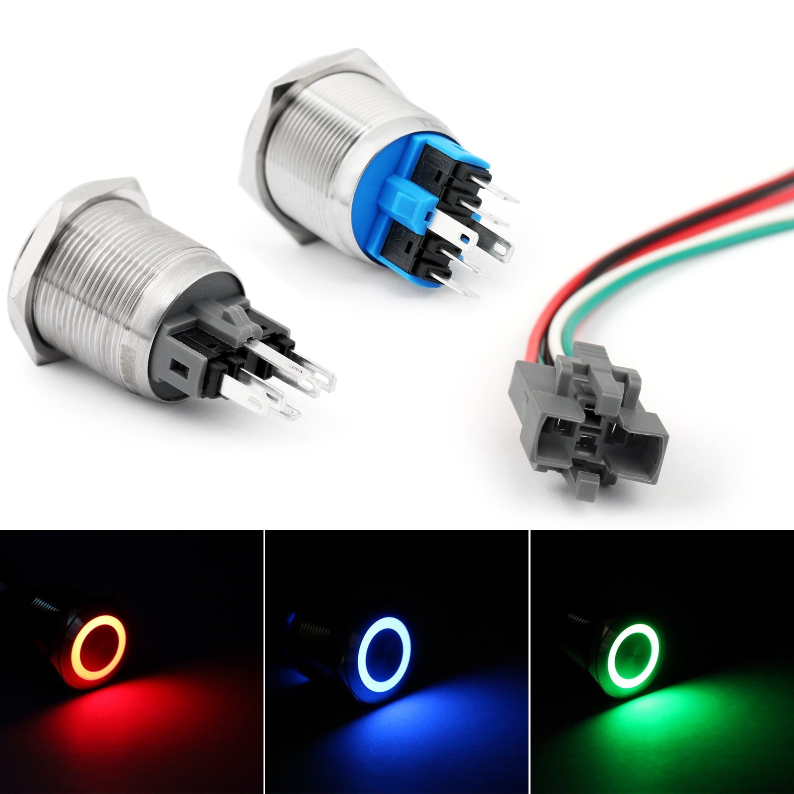 22mm 24V Ring LED Push Button Switch Stainless Steel For Car/Boat/DIY